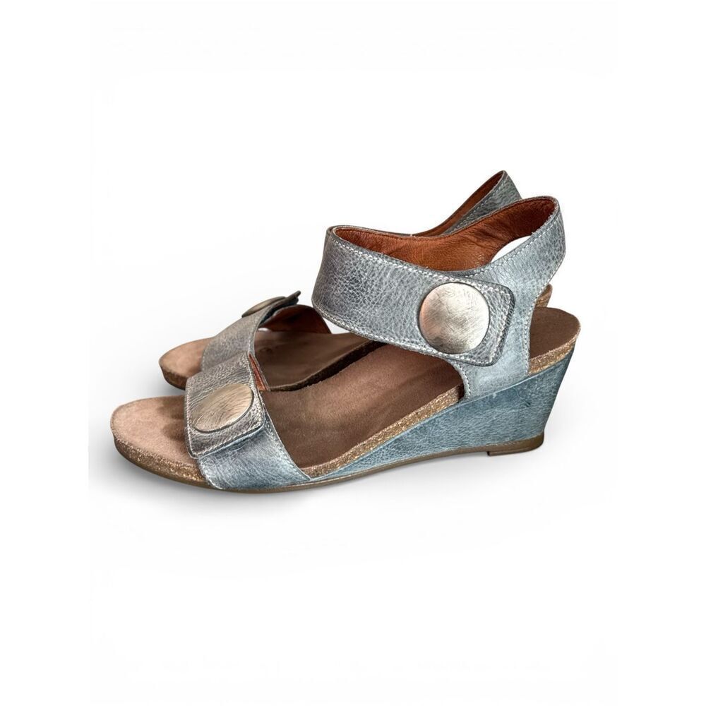 TAOS Carousel Leather Wedge Sandal Blue Gray